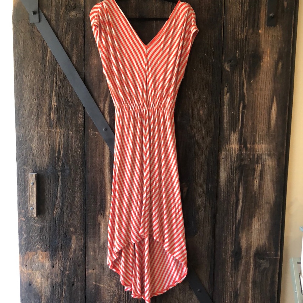 Mossimo high low dress- orange & tan stripes